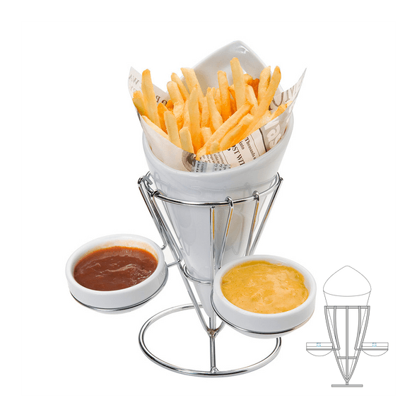 Stainless Steel Stand with 1 Cone and 2 White Porcelain Ramequins